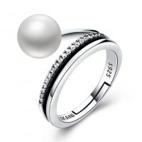 Thailand Sterling Silver Open Finger Ring, with Shell Pearl, adjustable & micro pave cubic zirconia & for woman, 8mm, US Ring 