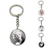 Fashion Time Gem Keychain Key Ring, Zinc Alloy, with iron ring & Glass, Flat Round, platinum color plated, time gem jewelry & Unisex & decal, lead & cadmium free, 28mm 