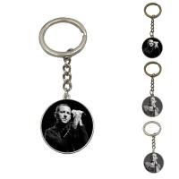 Fashion Time Gem Keychain Key Ring, Zinc Alloy, with iron ring & Glass, Flat Round, plated, time gem jewelry & Unisex & decal, lead & cadmium free, 28mm 