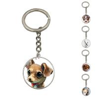 Fashion Time Gem Keychain Key Ring, Zinc Alloy, with iron ring & Glass, Flat Round, platinum color plated, time gem jewelry & Unisex & decal, lead & cadmium free, 28mm 