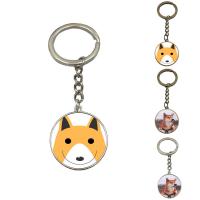 Fashion Time Gem Keychain Key Ring, Zinc Alloy, with iron ring & Glass, Flat Round, plated, time gem jewelry & Unisex & decal, lead & cadmium free, 28mm 