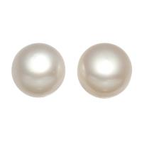 Perlas cultivadas de agua dulce Pendiente Stud Componente, natural, perforado medio, Blanco, 12.5-13mm, agujero:aproximado 0.5mm, Vendido por Par