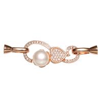 Brass Foldover Clasp, with Freshwater Pearl, Heart, real gold plated, micro pave cubic zirconia & for woman, lead & cadmium free 