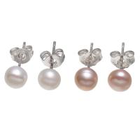 Freshwater Pearl Stud Earring, brass post pin, natural, for woman 5-6mm 