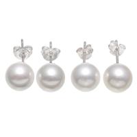 Freshwater Pearl Stud Earring, stainless steel post pin, natural & for woman, white, 8mm 