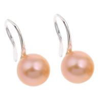 Freshwater Pearl Brass Earring, brass earring hook, natural, for woman, pink, 9-10mm 