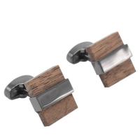 Wood Cufflinks, with Brass, plumbum black color plated, for man 