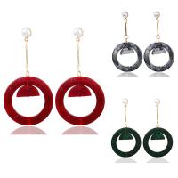Acryl Tropfen Ohrring, mit ABS-Kunststoff-Perlen, Edelstahl Stecker, Kreisring, goldfarben plattiert, für Frau, keine, 80x42mm, verkauft von Paar