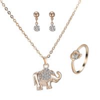 Rhinestone Zinc Alloy Jewelry Set, finger ring & earring & necklace, with iron chain, with 5cm extender chain, Elephant, gold color plated, oval chain & for woman & with rhinestone, lead & cadmium free  US Ring .5 Approx 16.5 Inch 