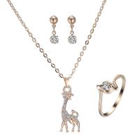 Rhinestone Zinc Alloy Jewelry Set, finger ring & earring & necklace, with iron chain, with 5cm extender chain, Deer, gold color plated, oval chain & for woman & with rhinestone, lead & cadmium free  US Ring .5 Approx 16.5 Inch 
