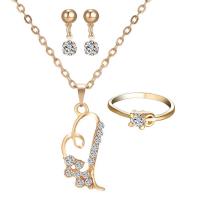 Rhinestone Zinc Alloy Jewelry Set, finger ring & earring & necklace, with iron chain, with 5cm extender chain, Heart, gold color plated, oval chain & for woman & with rhinestone, lead & cadmium free, 25mm, 15mm, US Ring .5 Approx 16.5 Inch 