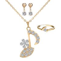 Rhinestone Zinc Alloy Jewelry Set, finger ring & earring & necklace, with iron chain, with 5cm extender chain, Music Note, gold color plated, oval chain & for woman & with rhinestone, lead & cadmium free  US Ring .5 Approx 16.5 Inch 
