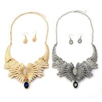 Rhinestone Zinc Alloy Jewelry Set, earring & necklace, with Crystal, iron earring hook, with 5cm extender chain, plated, for woman & faceted & with rhinestone lead & cadmium free Approx 17.5 Inch 