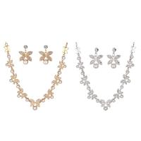 Rhinestone Zinc Alloy Jewelry Set, earring & necklace, with ABS Plastic Pearl, stainless steel post pin, with 5cm extender chain, Butterfly, plated, for woman & with rhinestone lead & cadmium free, 450mm Approx 17.5 Inch 