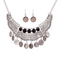 Zinc Alloy Jewelry Set, earring & necklace, with Resin, iron earring hook, with 5cm extender chain, plated, for woman lead & cadmium free, 450mm Approx 17.5 Inch 