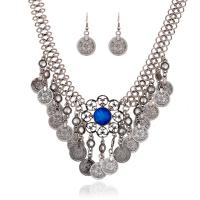 Zinc Alloy Jewelry Set, earring & necklace, with Resin, iron earring hook, with 5cm extender chain, antique silver color plated, for woman lead & cadmium free, 450mm Approx 17.5 Inch 