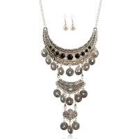 Zinc Alloy Jewelry Set, earring & necklace, with Resin, iron earring hook, with 5cm extender chain, antique silver color plated, for woman lead & cadmium free Approx 17.5 Inch 