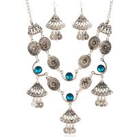 Zinc Alloy Jewelry Set, earring & necklace, iron earring hook, with 5cm extender chain, antique silver color plated, for woman & with rhinestone lead & cadmium free, 450mm Approx 17.5 Inch 