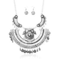 Zinc Alloy Jewelry Set, earring & necklace, iron earring hook, with 5cm extender chain, antique silver color plated, for woman, lead & cadmium free, 450mm Approx 17.5 Inch 