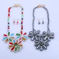 Resin Jewelry Set, earring & necklace, with Zinc Alloy, iron earring hook, with 5cm extender chain, Flower, for woman Approx 17.5 Inch 