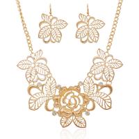 Zinc Alloy Jewelry Set, earring & necklace, iron earring hook, with 5cm extender chain, Leaf, gold color plated, for woman & with rhinestone, lead & cadmium free, 450mm Approx 17.5 Inch 