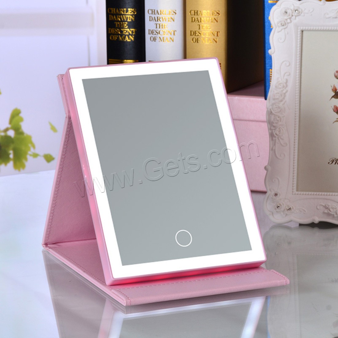 PU Leather Cosmetic Mirror, with Glass, with LED light & different size for choice, more colors for choice, Sold By PC