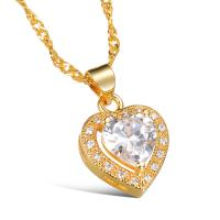 Цинкового сплава кубический цирконий ожерелье, цинковый сплав, Сердце, плакирован золотом, Женский & с кубическим цирконием & двунитевая, 13mm, длина:Приблизительно 22 дюймовый, продается Strand