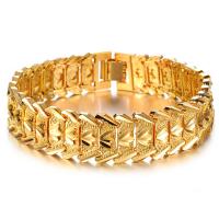18K Gold Bracelet, gold color plated, for man, 17mm Approx 8 Inch 