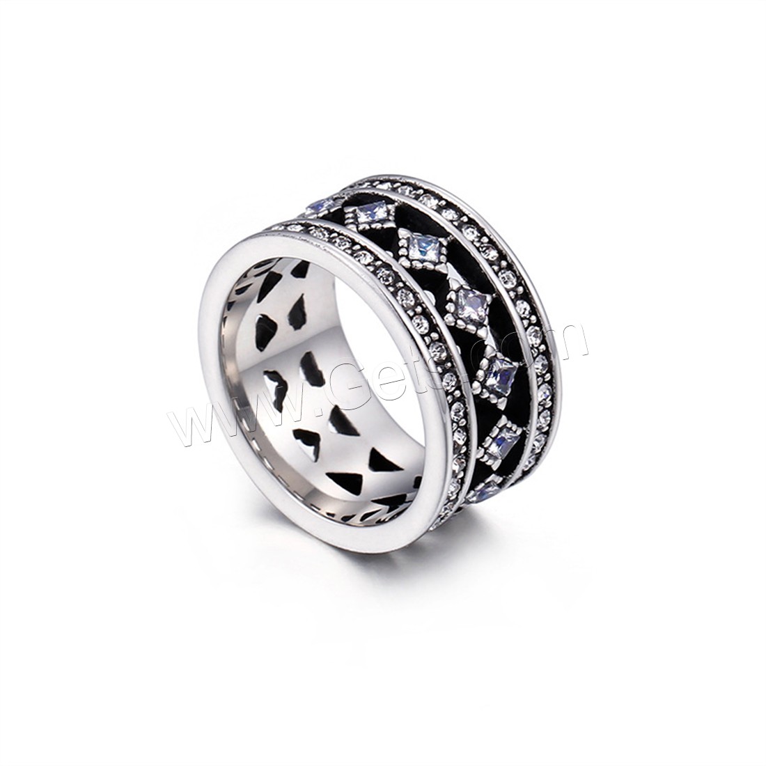 Titanium Steel Finger Ring, different size for choice & for man & with cubic zirconia & blacken, 12mm, Sold By PC
