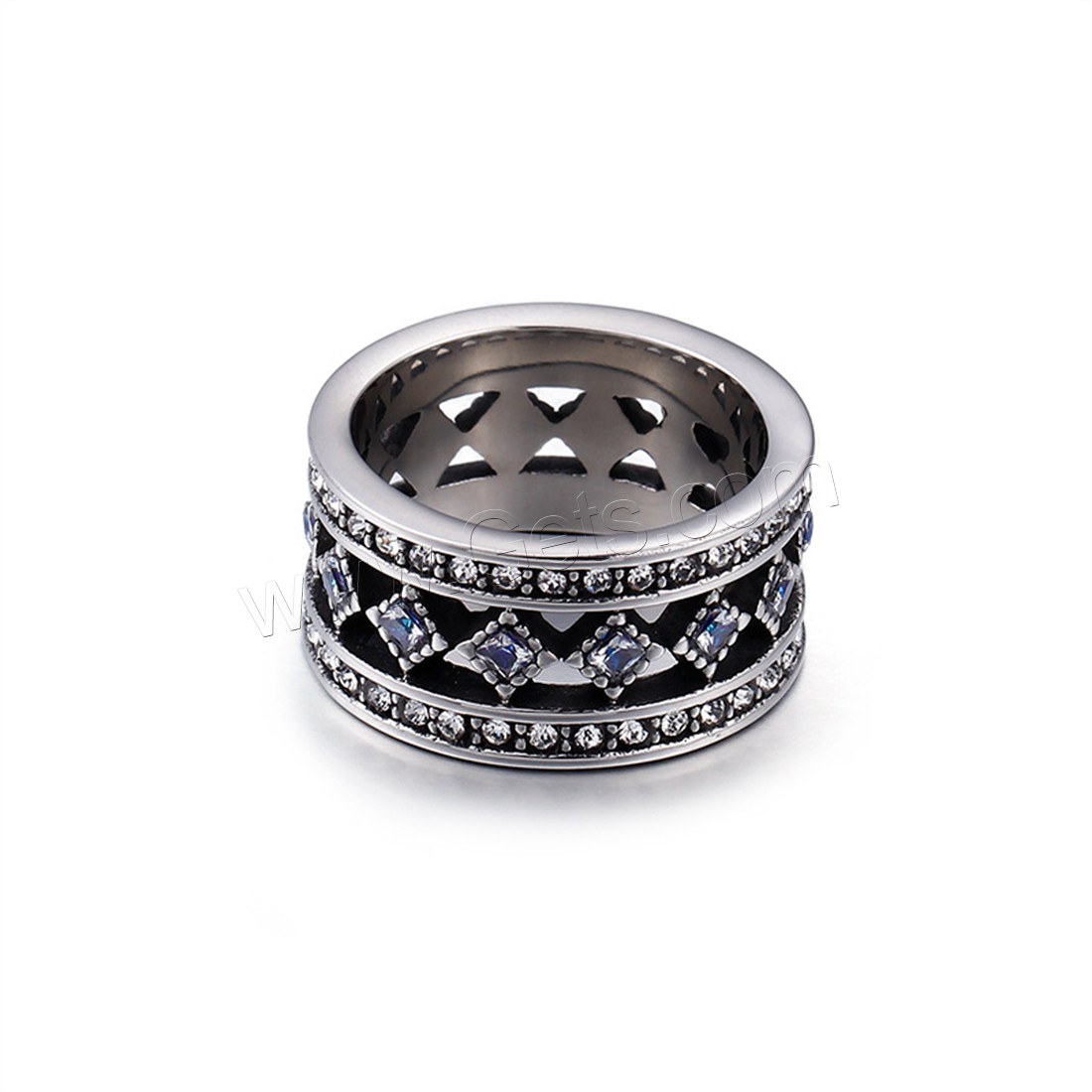 Titanium Steel Finger Ring, different size for choice & for man & with cubic zirconia & blacken, 12mm, Sold By PC