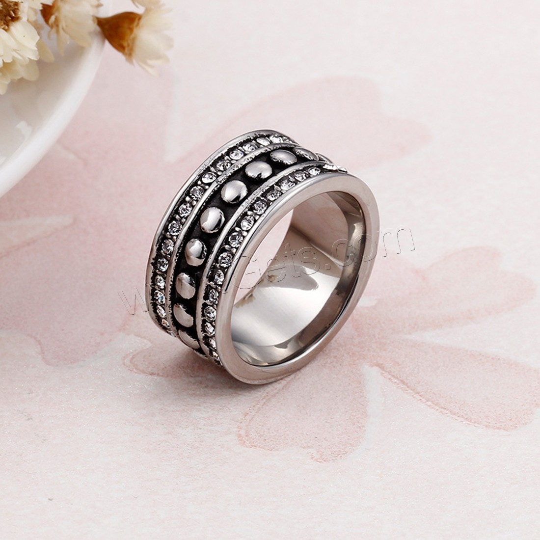 Titanium Steel Finger Ring, Unisex & different size for choice & with rhinestone & blacken, 10mm, Sold By PC