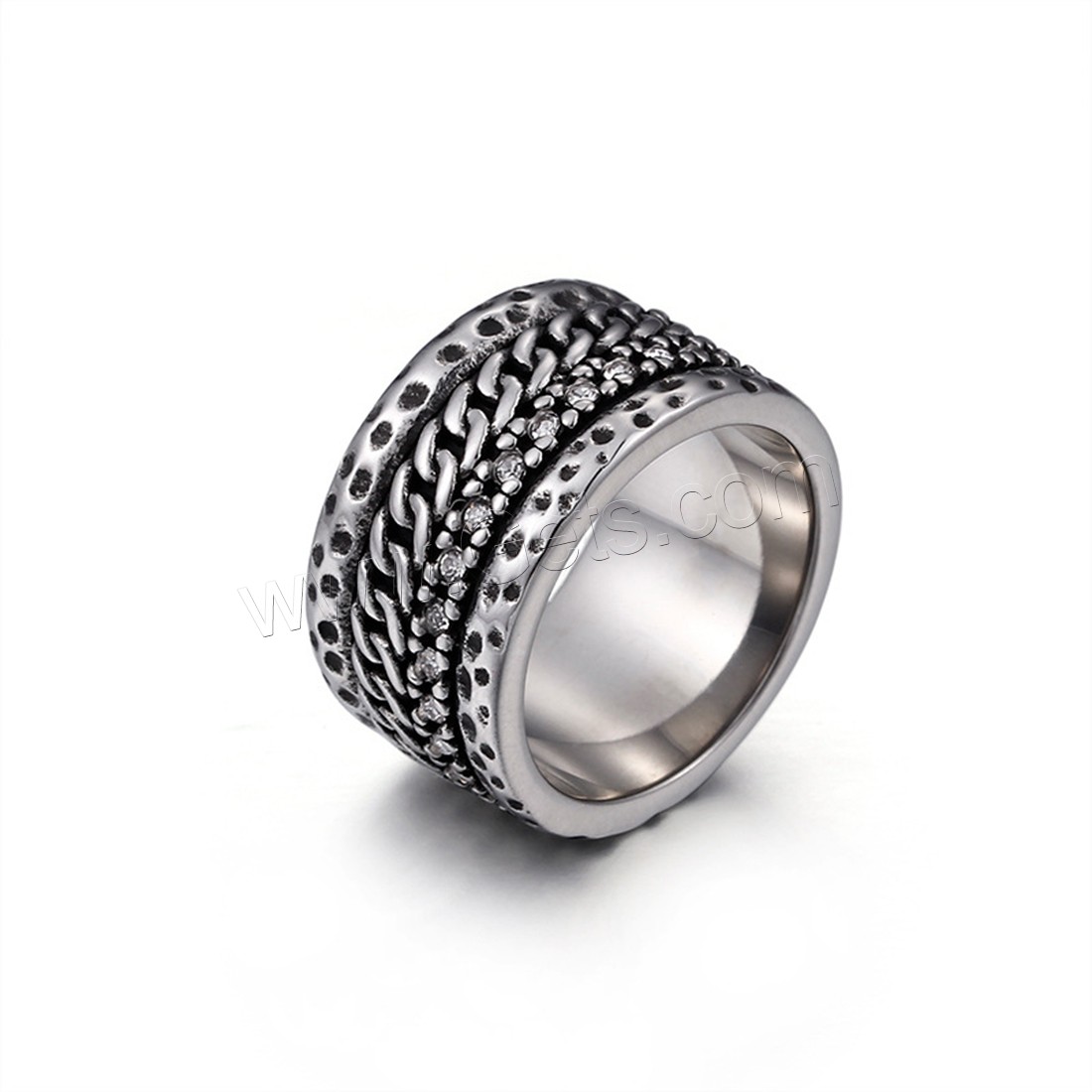 Titanium Steel Finger Ring, different size for choice & for man & with rhinestone & blacken, 13mm, Sold By PC