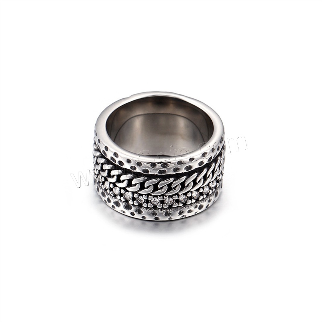 Титан Сталь палец кольцо, титан, разный размер для выбора & Мужский & со стразами & чернеют, 13mm, продается PC