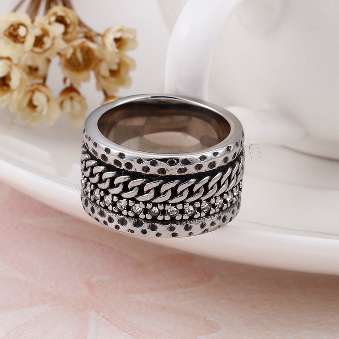 Titanium Steel Finger Ring, different size for choice & for man & with rhinestone & blacken, 13mm, Sold By PC
