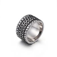 Titanium Steel Finger Ring & for man & with rhinestone & blacken, 13mm 