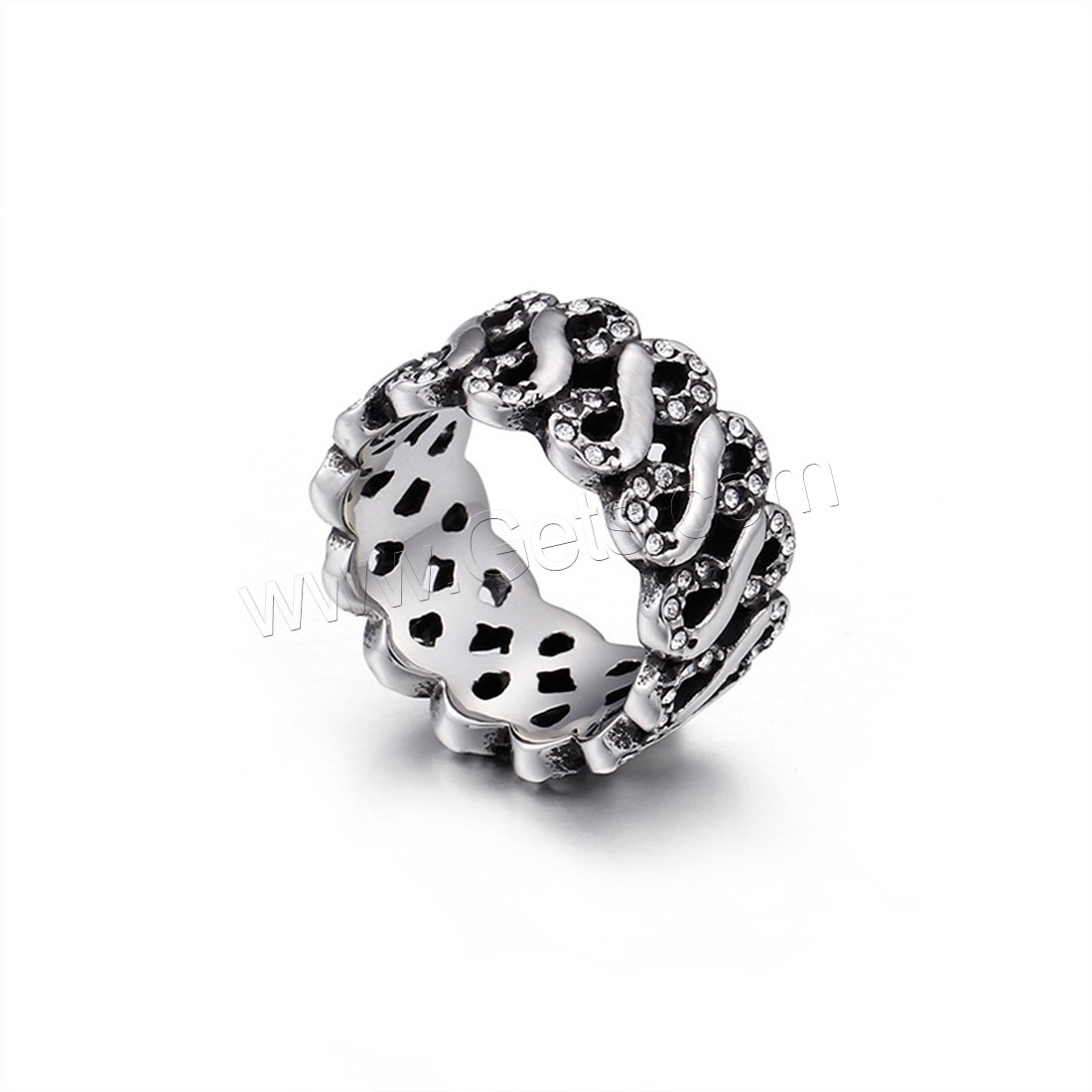 Titanium Steel Finger Ring, Unisex & different size for choice & with rhinestone & blacken, 12mm, Sold By PC