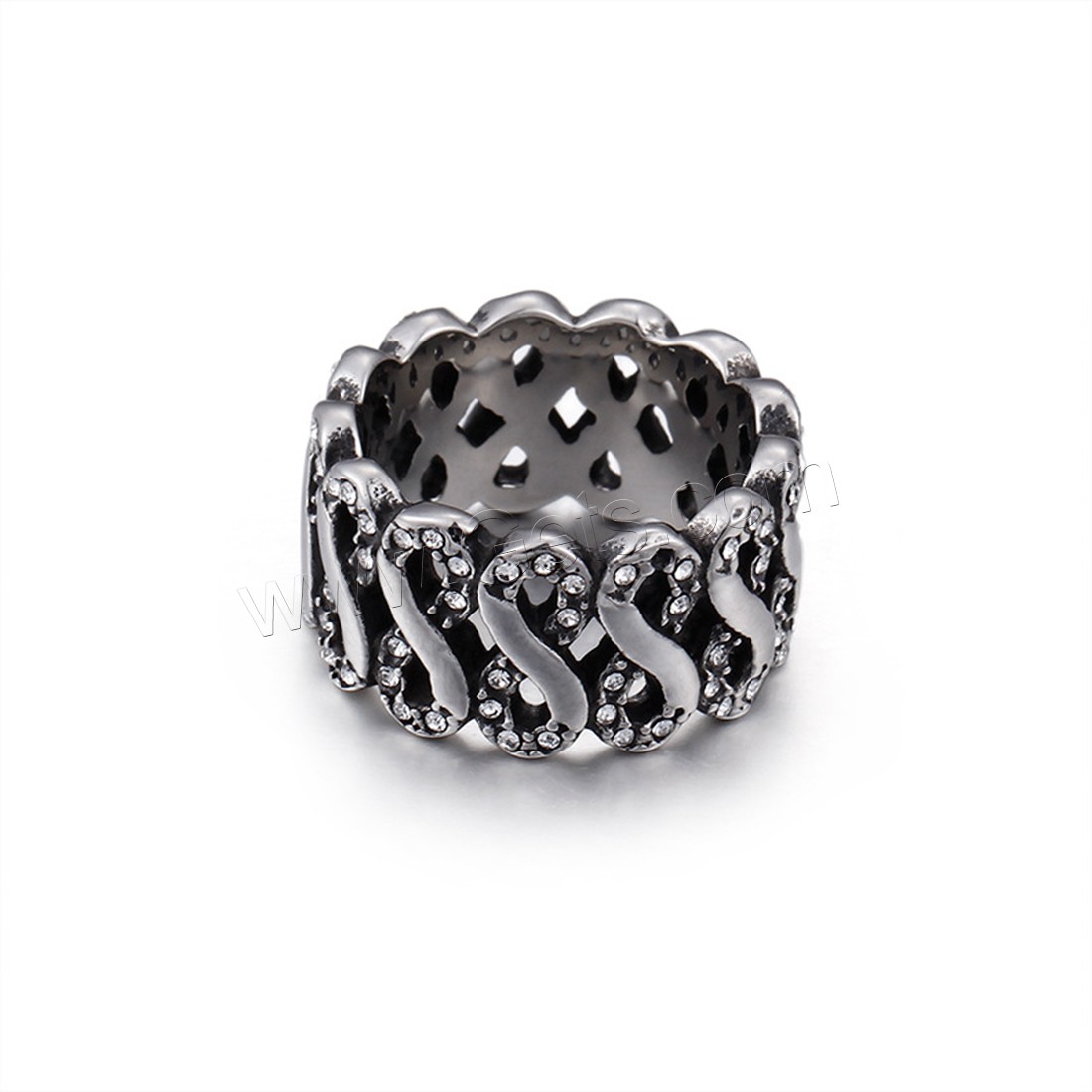 Titanium Steel Finger Ring, Unisex & different size for choice & with rhinestone & blacken, 12mm, Sold By PC