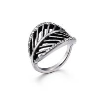Titanium Steel Finger Ring, Leaf, Unisex & with rhinestone & blacken, 18mm, 2mm 