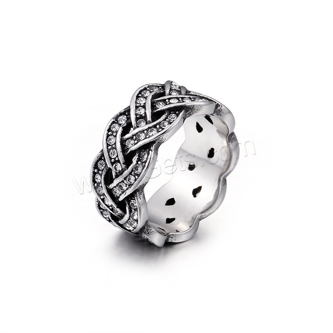 Титан Сталь палец кольцо, титан, Мужская & разный размер для выбора & со стразами & чернеют, 10mm, продается PC
