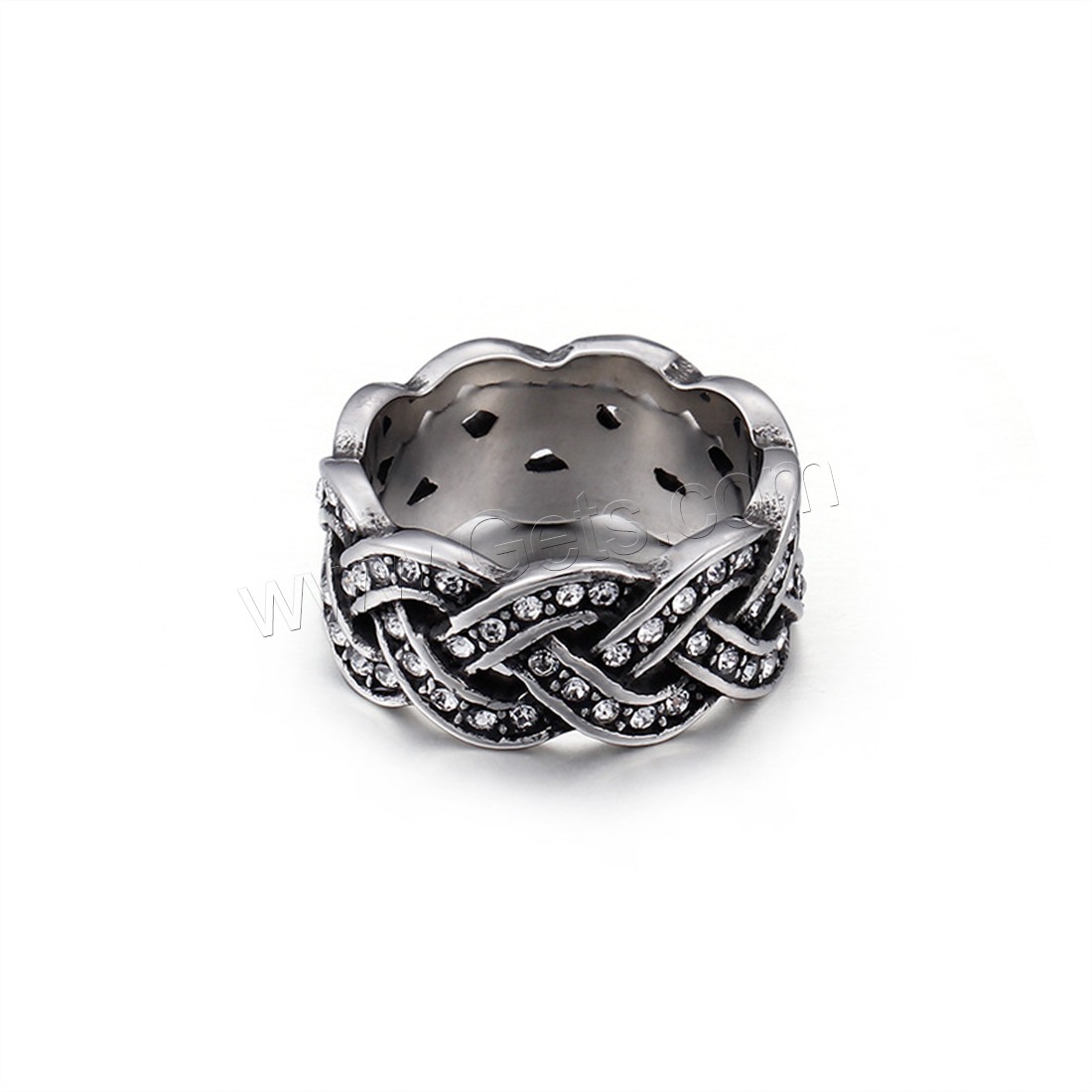 Titanium Steel Finger Ring, Unisex & different size for choice & with rhinestone & blacken, 10mm, Sold By PC