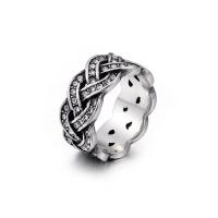 Titanium Steel Finger Ring, Unisex & with rhinestone & blacken, 10mm 