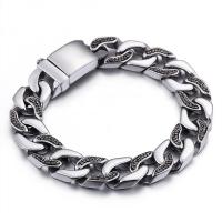 Titanium Steel Bracelet, for man & with rhinestone & blacken, 14mm Approx 8.5 Inch 