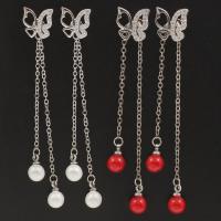 Cupronickel Drop Earring, with ABS Plastic Pearl & Cubic Zirconia, silver color plated, for woman 