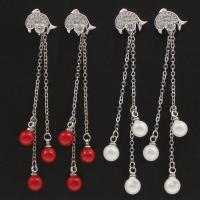 Cupronickel Drop Earring, with ABS Plastic Pearl & Cubic Zirconia, silver color plated, for woman 