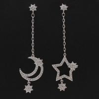 Cupronickel Asymmetric Earrings, with Cubic Zirconia, silver color plated, for woman 