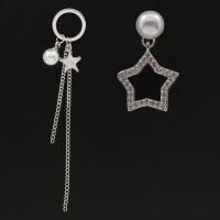 Cupronickel Asymmetric Earrings, with ABS Plastic Pearl & Cubic Zirconia, sterling silver post pin, silver color plated, for woman 