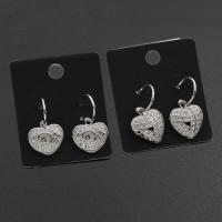 Cubic Zirconia Micro Pave Brass Earring, Cupronickel, with Cubic Zirconia, sterling silver post pin, Heart, silver color plated, detachable 
