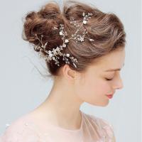 alliage de zinc Bijoux de cheveux Fleurs, avec Plastique ABS perle, Placage de couleur d'or, pour mariée, sans plomb et cadmium, 100-120mm, Vendu par PC