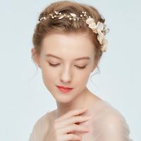 Zinc Alloy Hair Band, with ABS Plastic Pearl & Satin Ribbon, Flower, gold color plated, for bridal, lead & cadmium free 