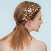 alliage de zinc Bijoux de cheveux Fleurs, avec Plastique ABS perle, Placage de couleur d'or, pour mariée, sans plomb et cadmium Vendu par PC